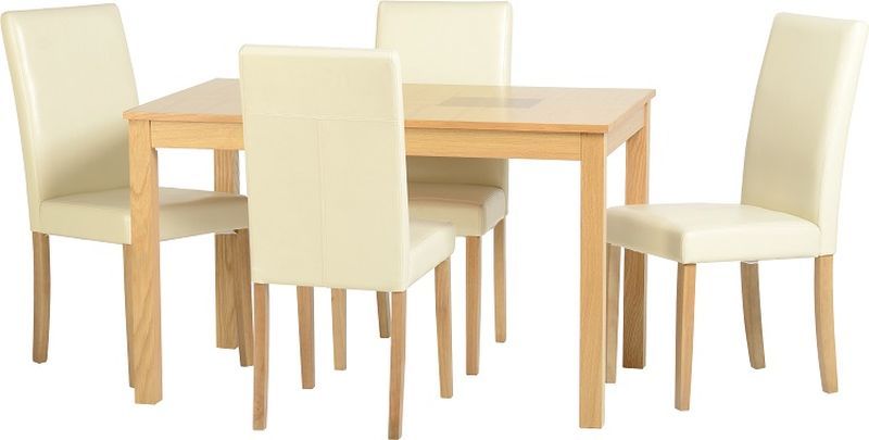 Wexford 47in Dining Set in Oak Veneer\Walnut Inlay\Cream PU