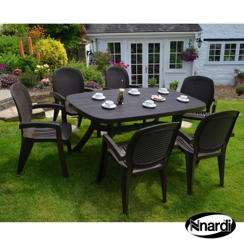 Toscana 165 Garden Furniture Set (Wicker style with 6 Coffee coloured Creta Wicker Chairs)