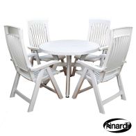 See more information about the Toscana 100 Garden Furniture Set (Supplied with 4 White Flora Chairs)