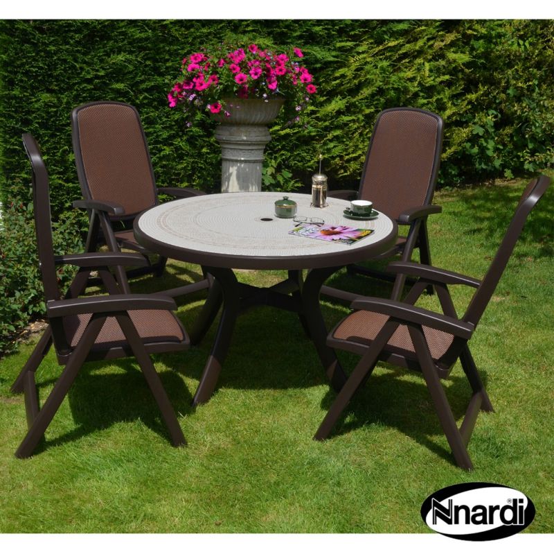 Toscana 120 Garden Furniture Set (Ravenna style supplied with 4 Coffee coloured Delta Chairs)