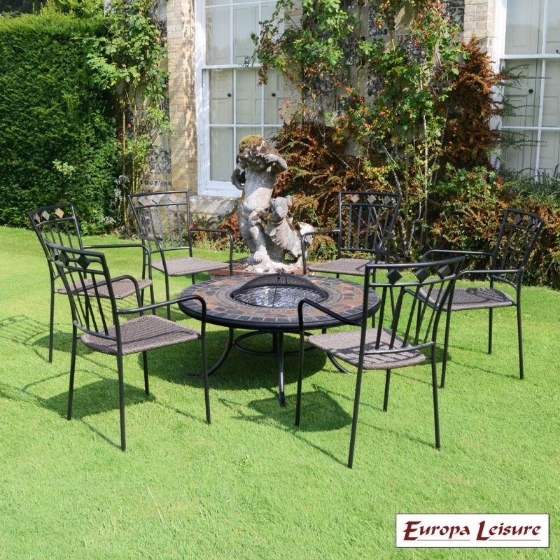 Durango Firepit Garden Furniture Set (Coffee coloured supplied with 6 Malaga Chairs)