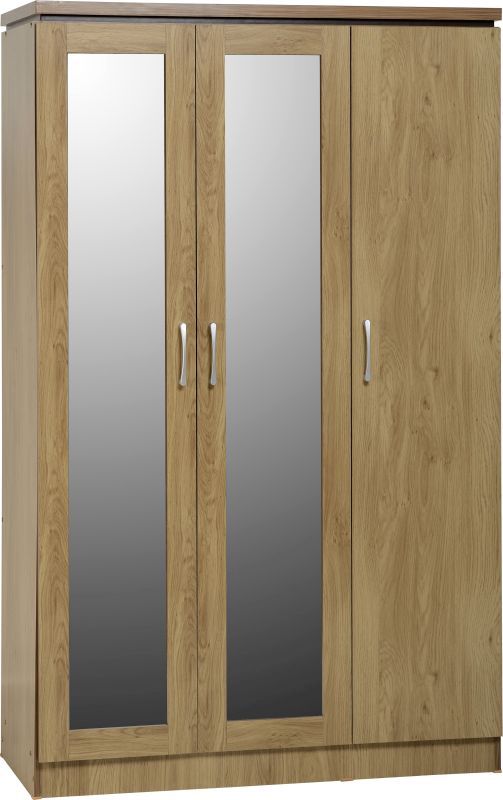 Charles 3 Door All Hanging Wardrobe in Oak Effect Veneer with Walnut Trim