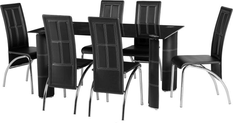 Bradford Dining Set in Black Glass\Black\Chrome\Black PVC