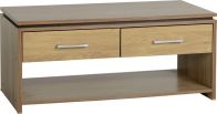 See more information about the Charles 2 Drawer Coffee Table in Oak Effect Veneer with Walnut Trim