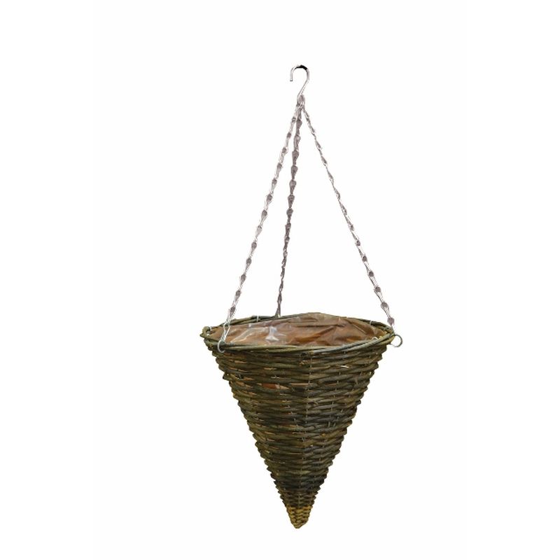 Black Rattan Round Hanging Cone (12")