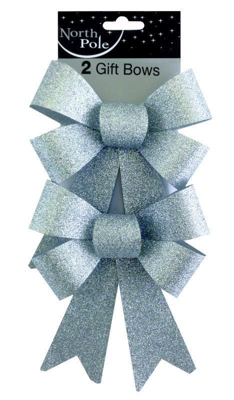 2Pk Glitter Bows Silver